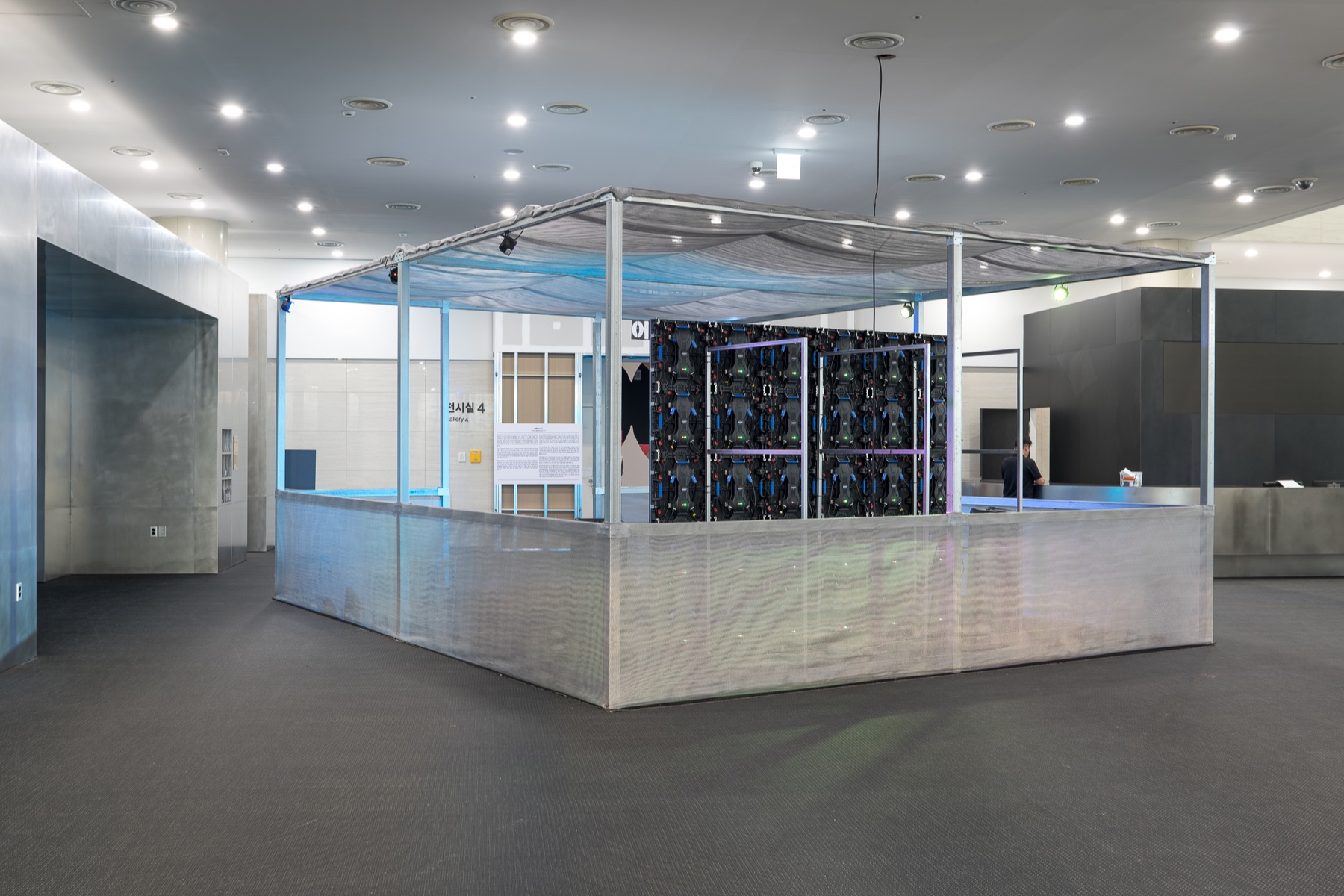 Rear view of the BAN♡ITS pavilion and LED wall at Busan Biennale