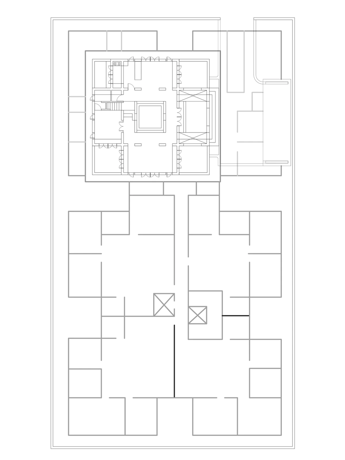 Floor plan of the proposed replacement building designed for Faydabad For-Sale, without artwork numbers