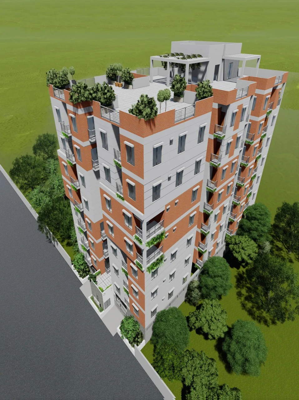 Architectural rendering of the speculative forty-flat replacement building designed for Faydabad For-Sale