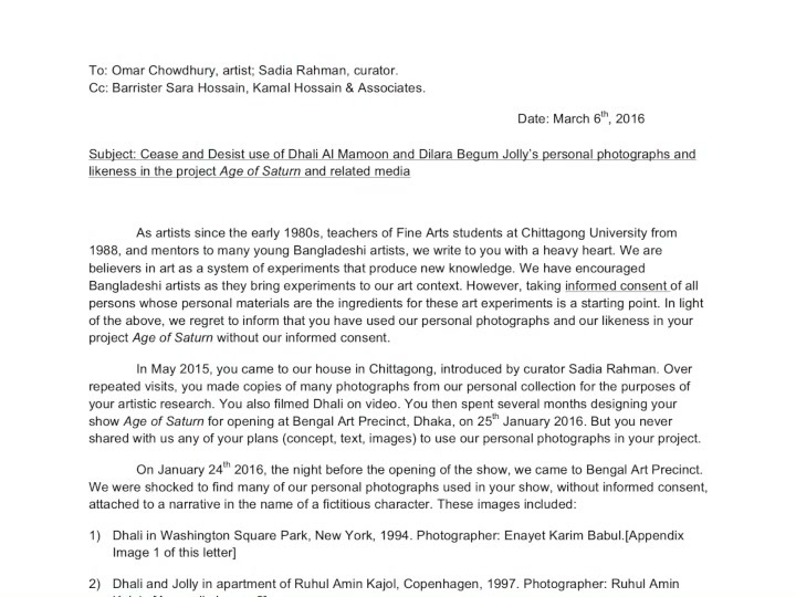 Projected cease-and-desist letter during the Club Solo performance