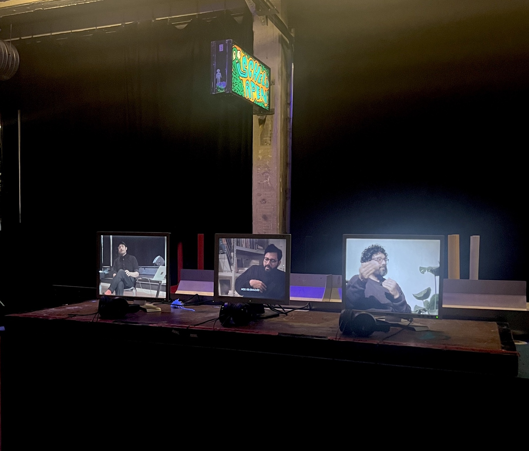 Three monitors showing earlier manifestations of Unsaturn at Het Bos