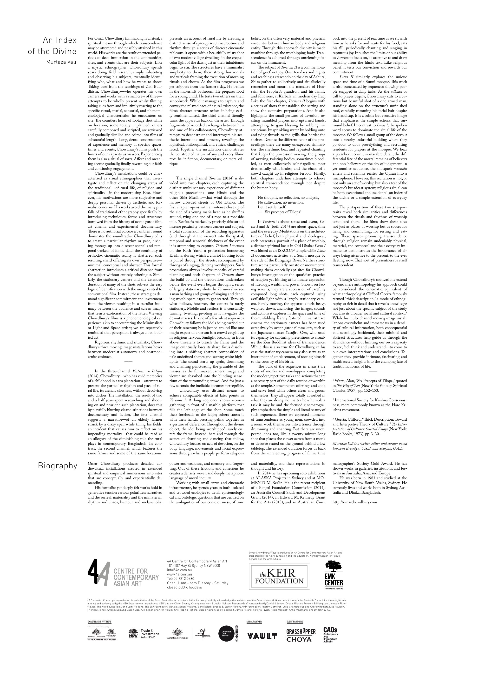 Page from Murtaza Vali’s commissioned essay An Index of the Divine